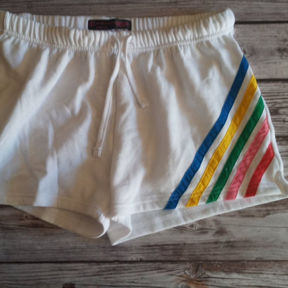 No Boundaries White Women's Shorts with Rainbow Stripes
